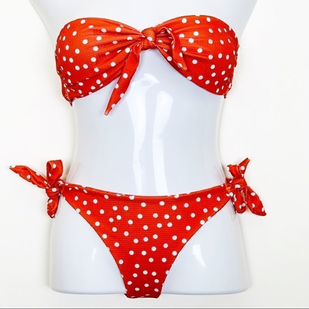 Bandeau Style Low Waist Polka Dot Bikini Set, Orange Size XL/10 NWOT